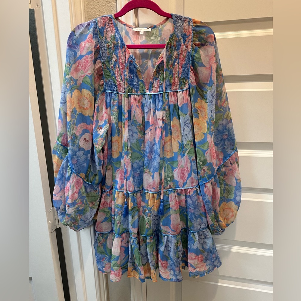 Floral Puffy Sleeve Flowy Dress